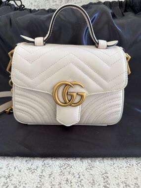 Gucci Cream GG Marmont Mini Top Handle Bag